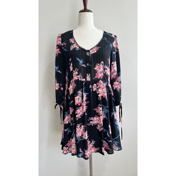 loveposh Dresses & Skirts - Loveposh Mini Dress Womens M Black Sheer Floral Lined Cottage Festival